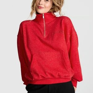 PINK❤️ Victoria's Secret Red Speckled Quarter-Zip Sweatshirt
